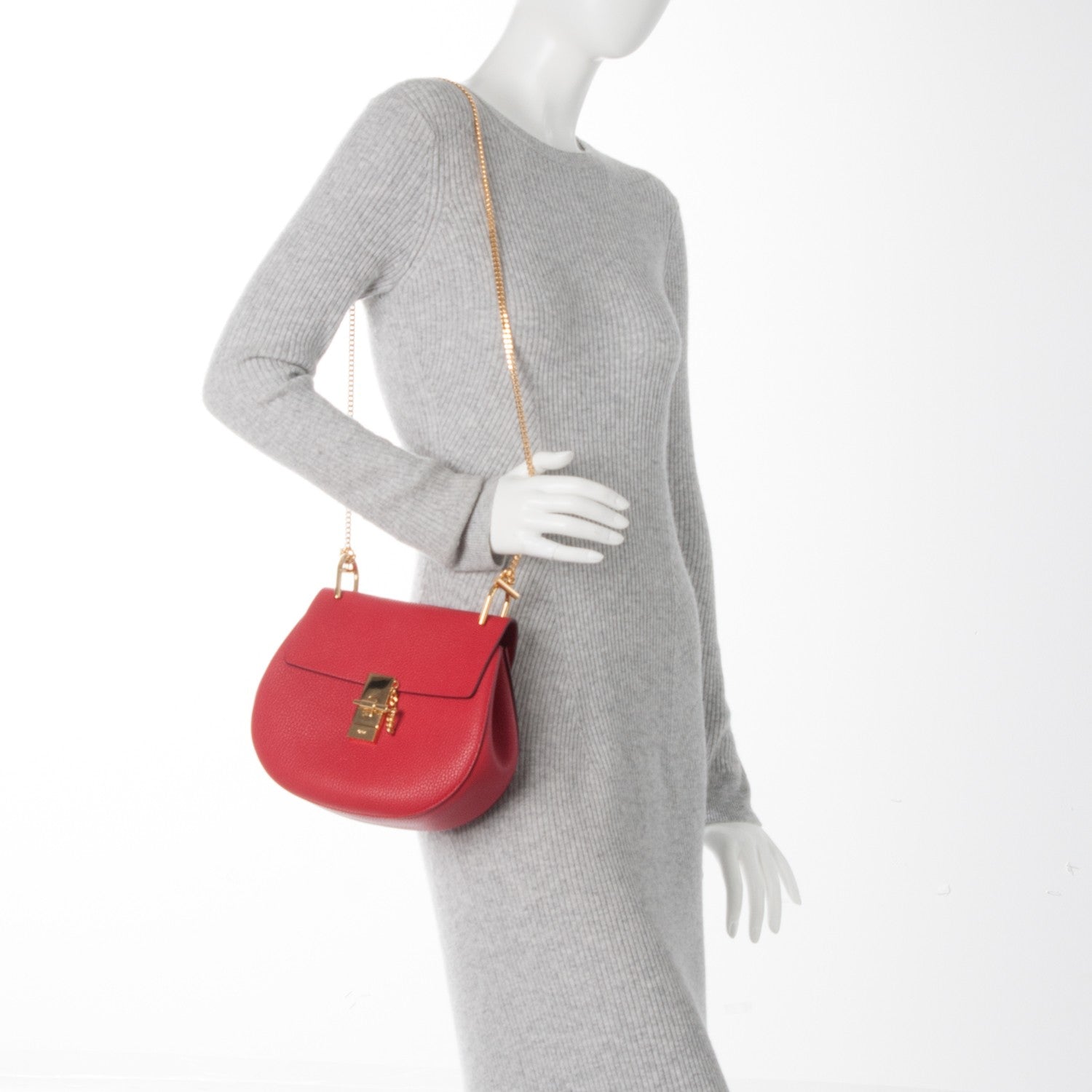 Chloe Grained Lambskin Drew Shoulder Bag Plaid Red 2 of 7