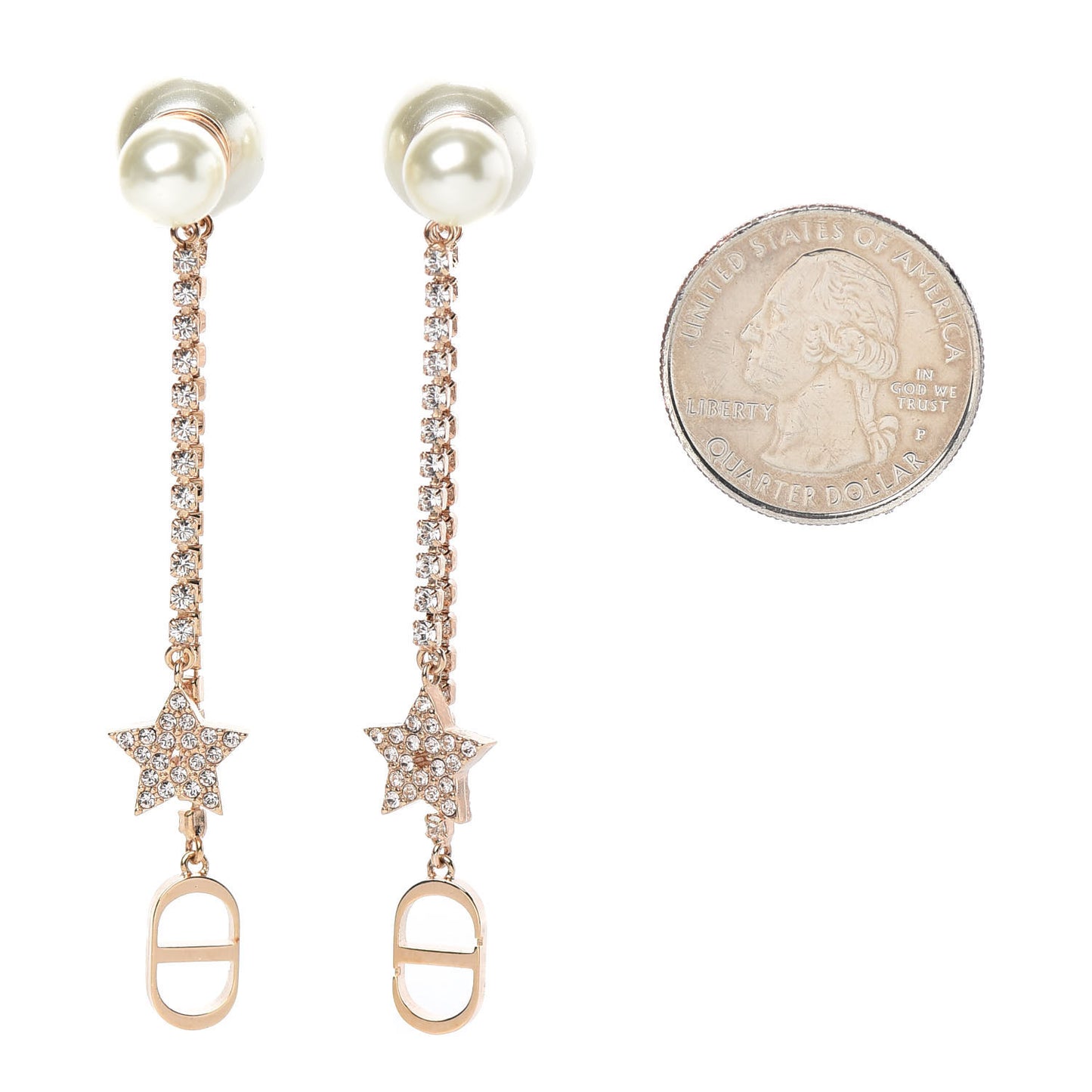 Pearl Crystal Star Tribale Dangle Chain Earrings Rose Gold