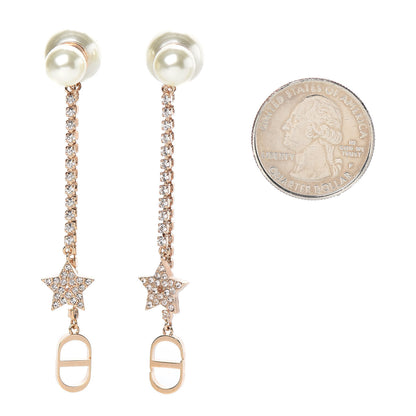 Christian Dior Pearl Crystal Star Tribale Dangle Chain Earrings Rose Gold 2 of 4