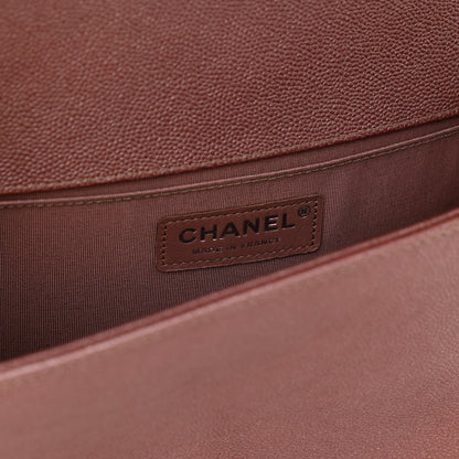 Chanel Metallic Caviar Chevron Quilted Medium Boy Flap Dark Pink 6 of 9