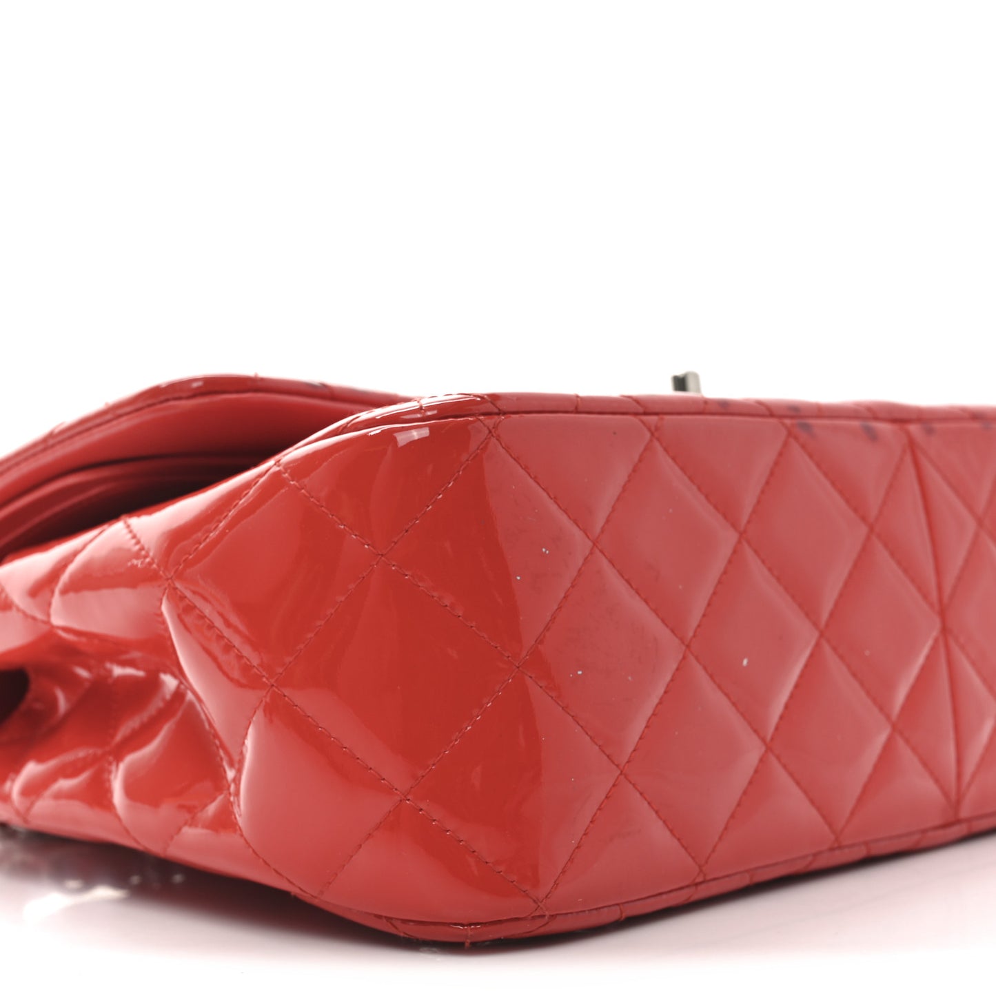 Patent Calfskin Quilted Medium Double Flap Red