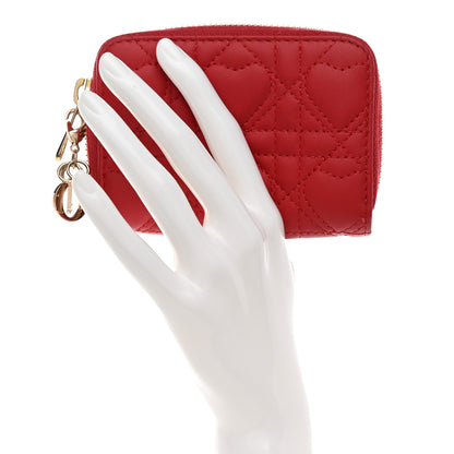 Christian Dior Lambskin Cannage Dioramour Small Lady Dior Voyageur Coin Purse Wallet Spicy Red 2 of 9
