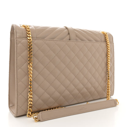 Saint Laurent Grain De Poudre Mixed Matelasse Large Triquilt Monogram Satchel Dark Beige 3 of 13