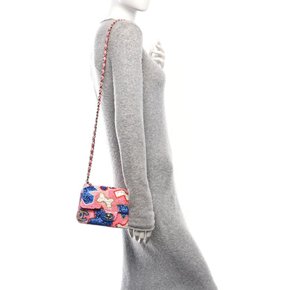 Chanel Satin Sequin Embellished Mini Rectangular Flap Pink White Blue Red 2 of 10