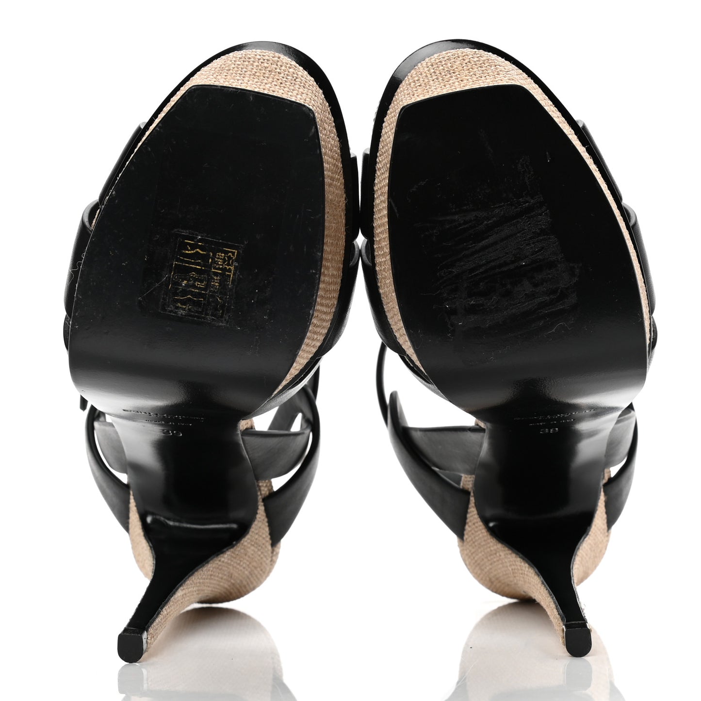 Calfskin Canvas Tribute 105 Platform Sandals 39 Black