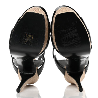 Saint Laurent Calfskin Canvas Tribute 105 Platform Sandals 39 Black 7 of 9