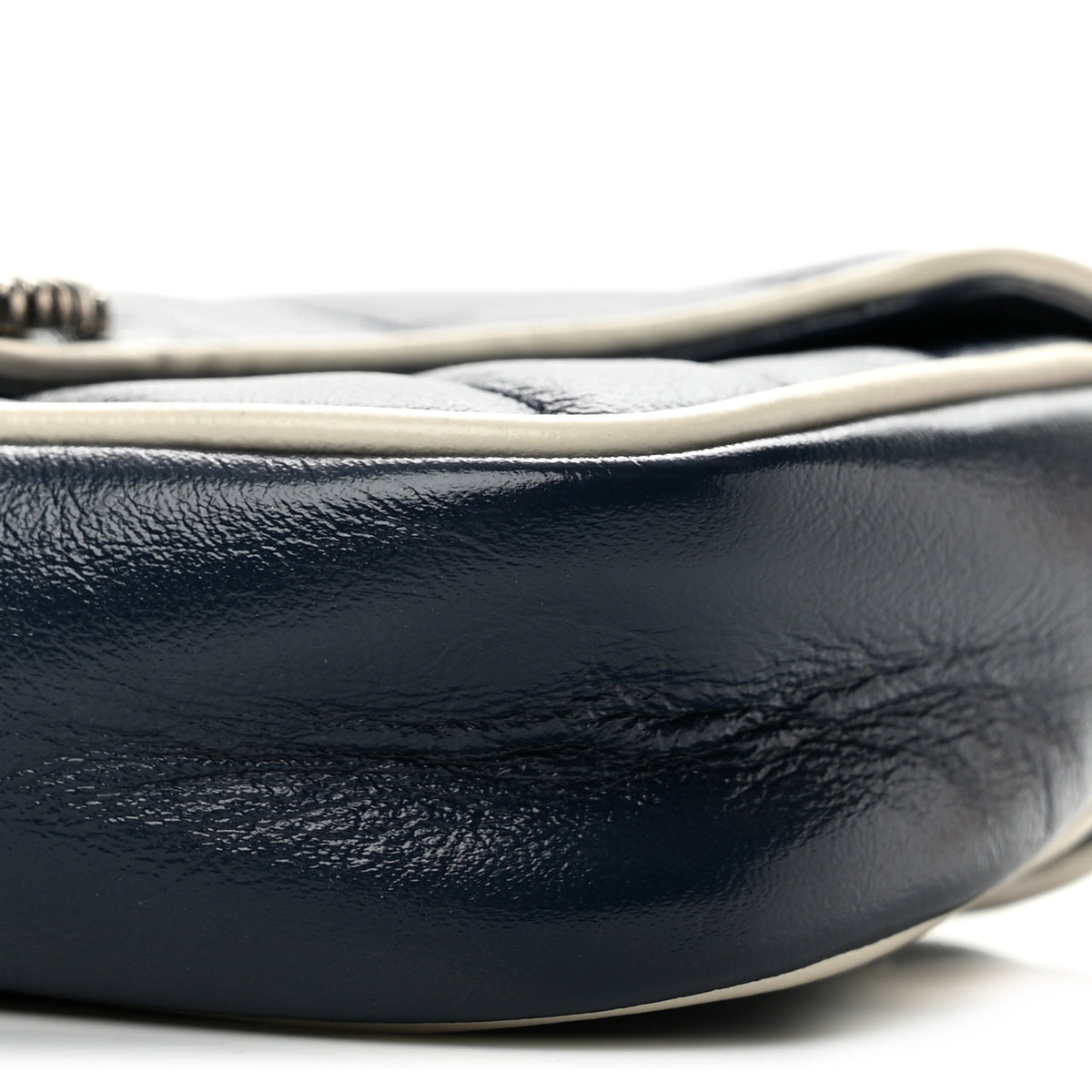 Vintage Effect Calfskin Matelasse Diagonal Super Mini Torchon GG Marmont Shoulder Bag Blue Agata Mystic White