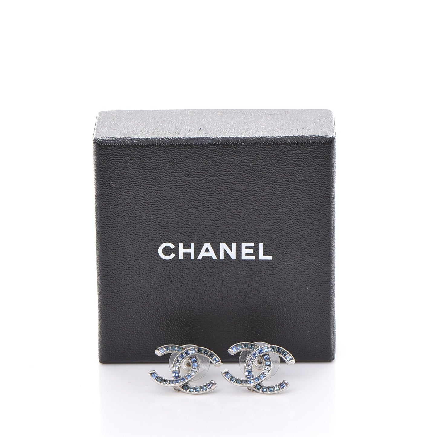 Baguette Crystal CC Earrings Silver Blue
