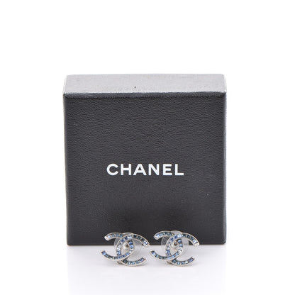 Chanel Baguette Crystal CC Earrings Silver Blue 6 of 6