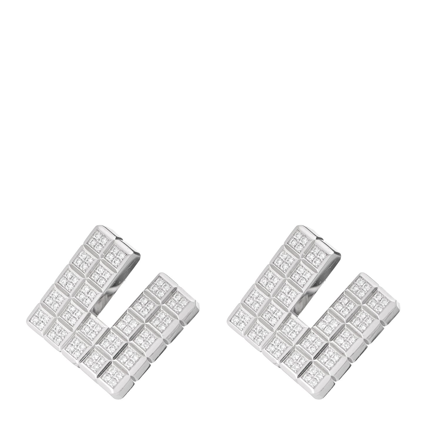 18K White Gold Diamond Ice Cube Clip-On Earrings