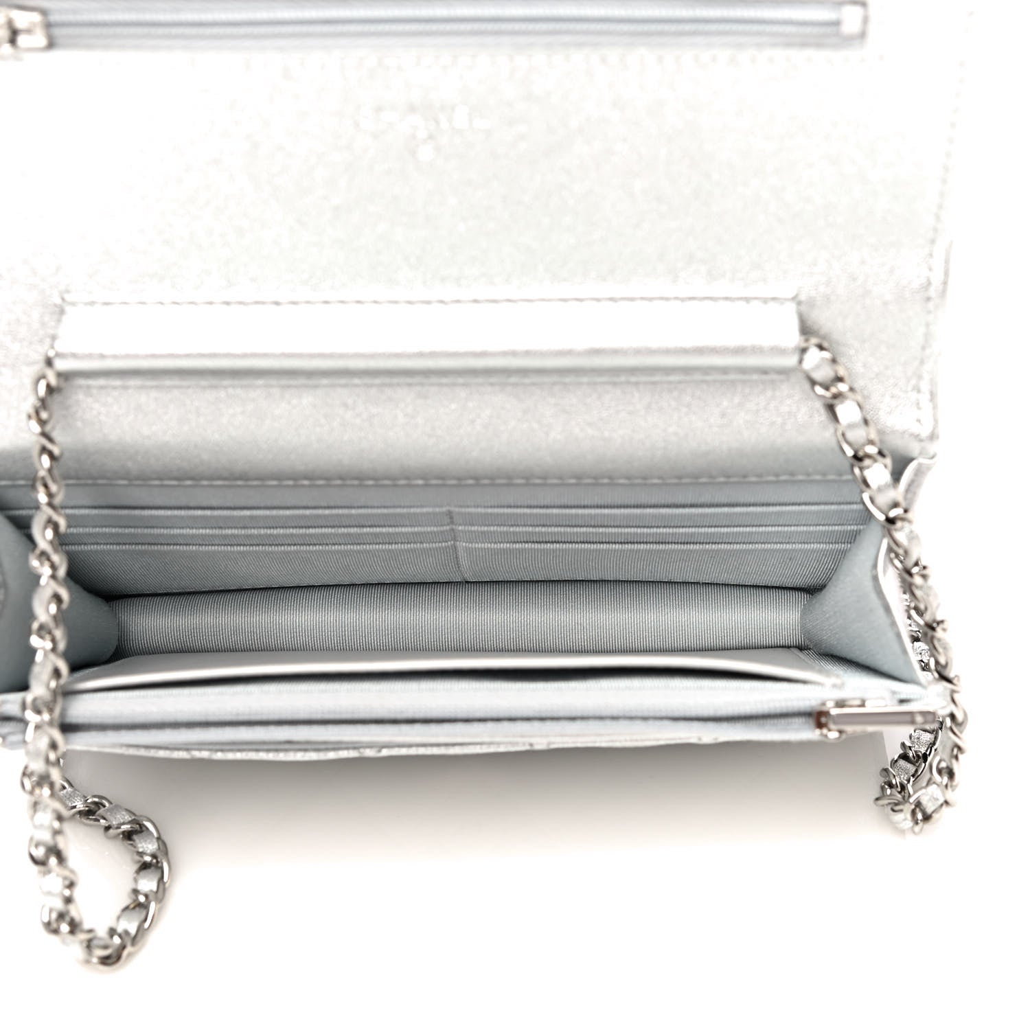 Chanel Metallic Lambskin Quilted Wallet On Chain WOC Silver 4 of 12