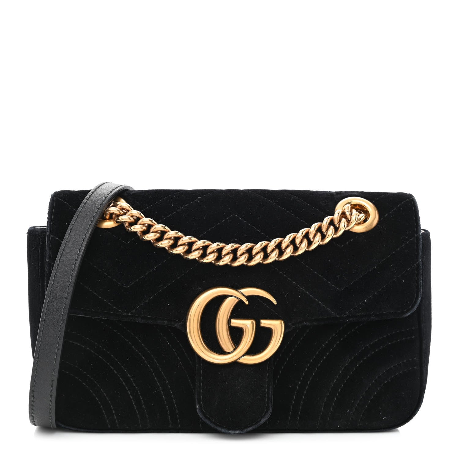 Gucci Velvet Matelasse Mini GG Marmont Shoulder Bag Black 1 of 13