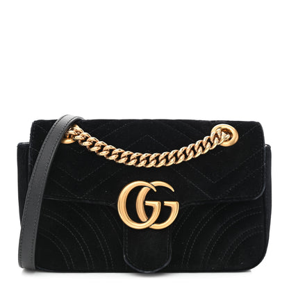 Gucci Velvet Matelasse Mini GG Marmont Shoulder Bag Black 1 of 13