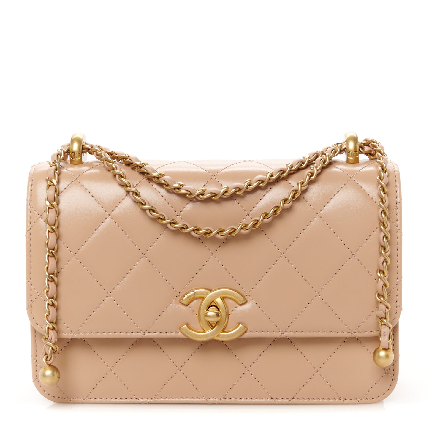 Calfskin Quilted Perfect Fit Flap Beige