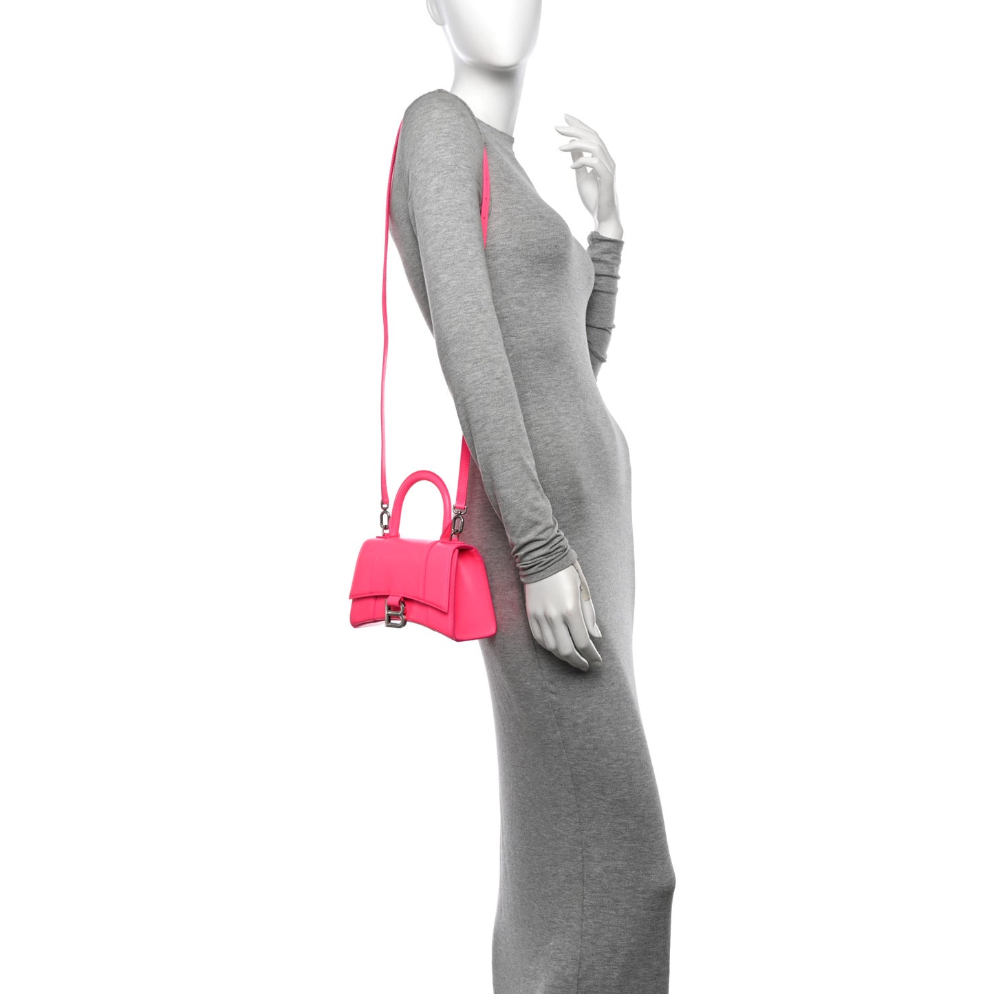 Shiny Box Calfskin Hourglass Top Handle Bag XS Hot Pink