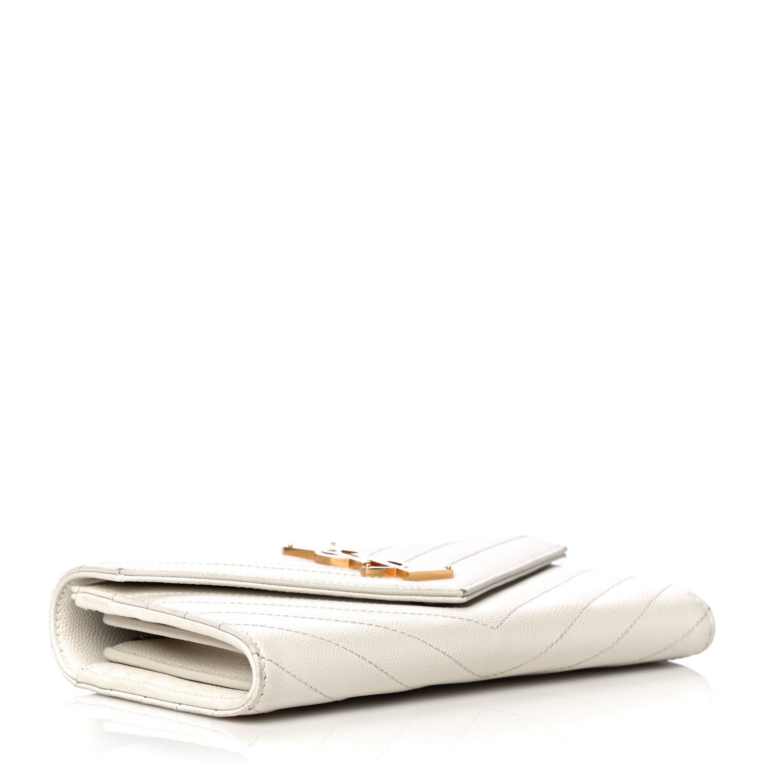 Saint Laurent Grain De Poudre Matelasse Chevron Monogram Flap Wallet Crema Soft 4 of 9