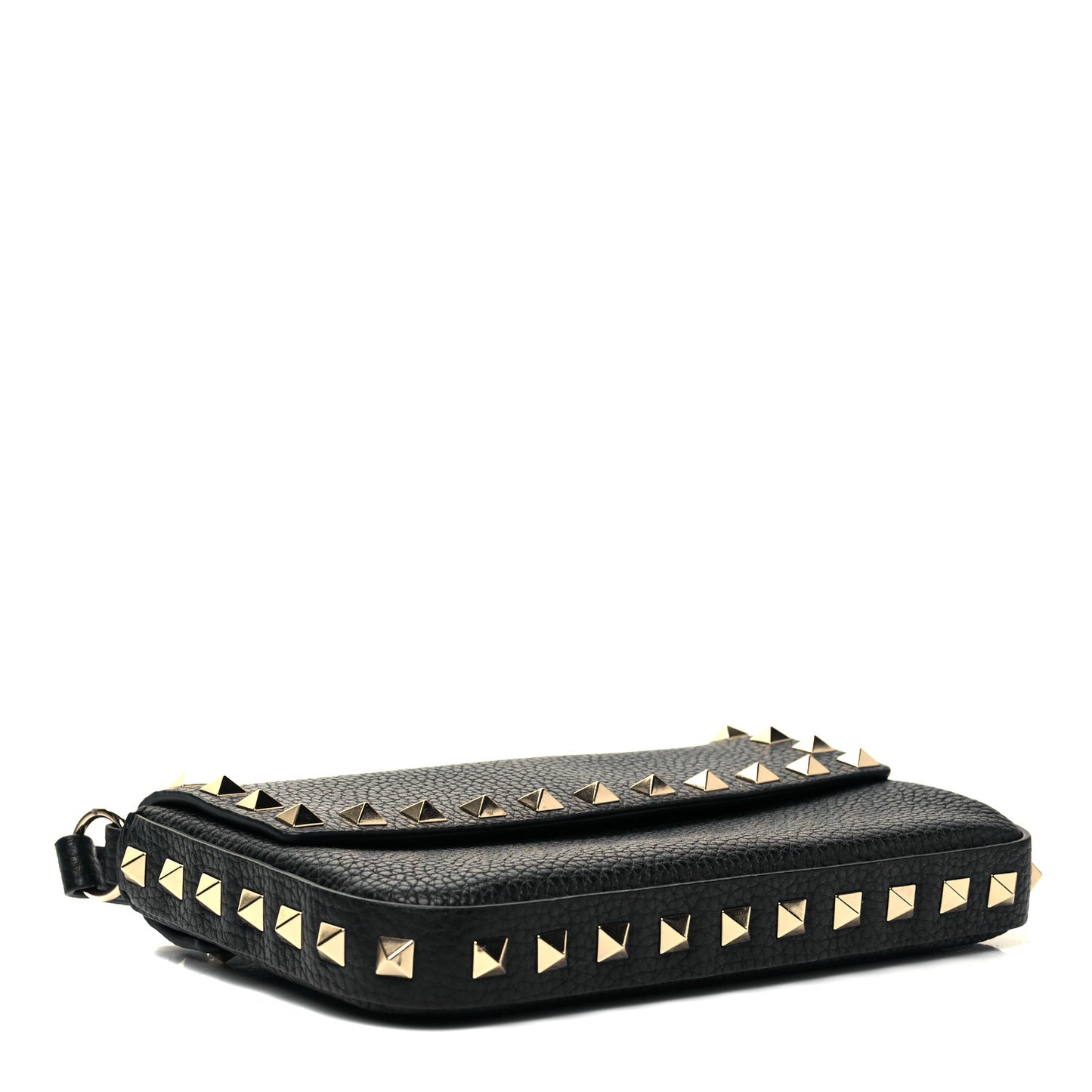 Grainy Calfskin Rockstud Crossbody Pouch Black
