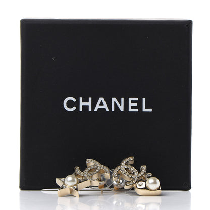 Chanel Crystal Pearl Charming Winter CC Star Heart Earrings Gold 5 of 5