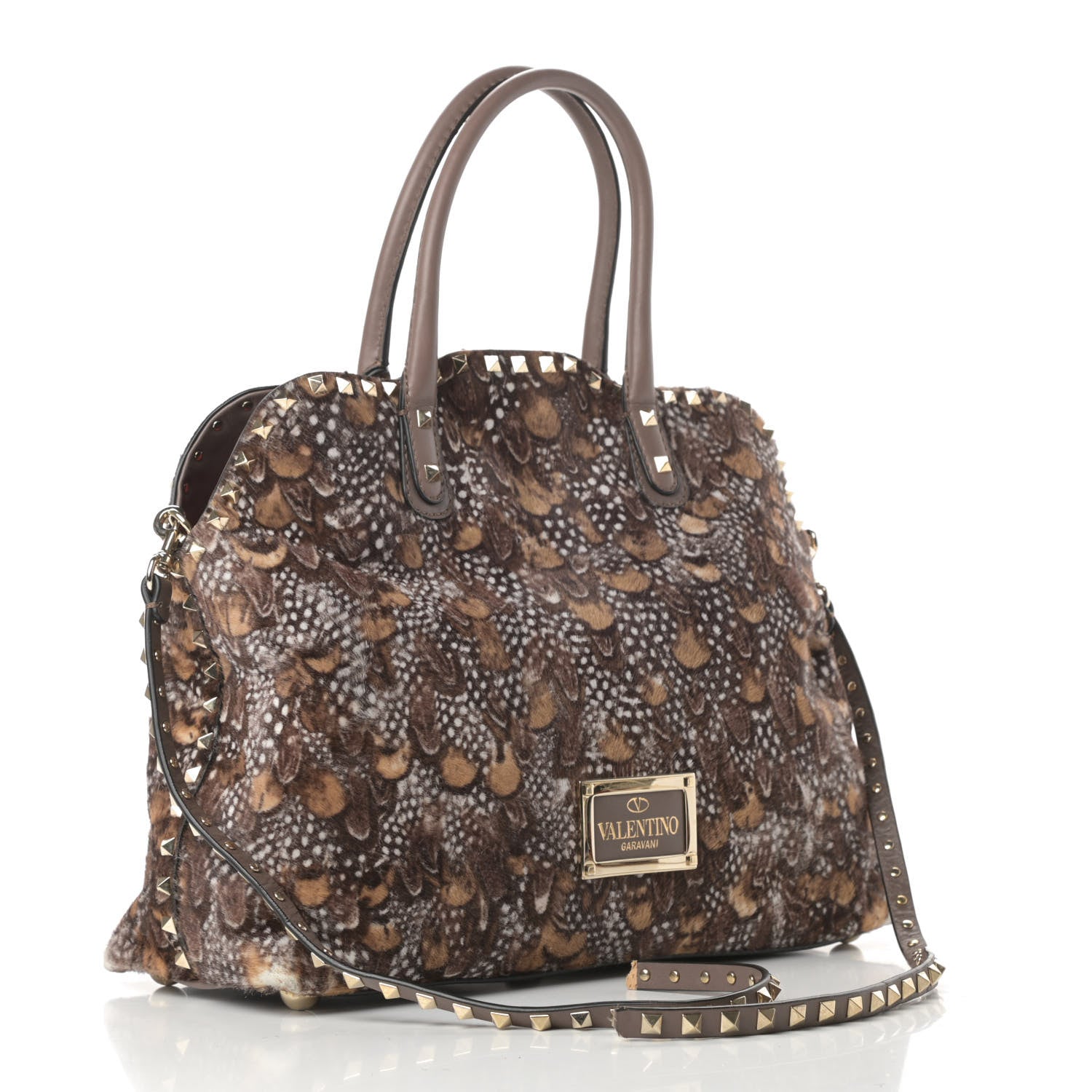 Valentino Garavani Calf Hair Feather Rockstud Dome Satchel 3 of 14