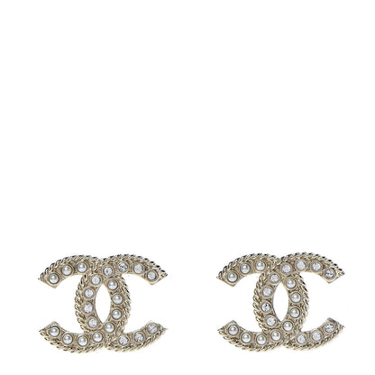 Chanel Pearl Crystal April In Paris CC Earrings Light Gold 1 of 5