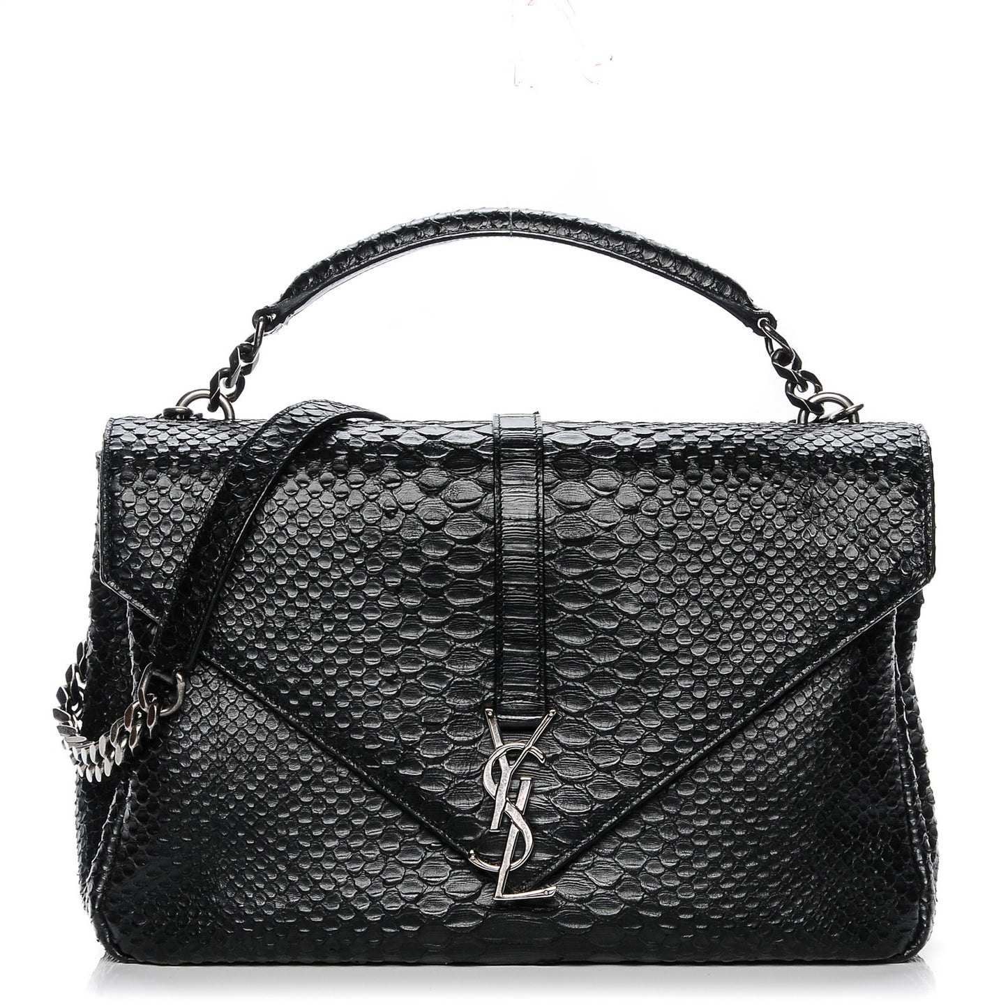 Snake Calfskin Embossed Monogram Large College Satchel Black