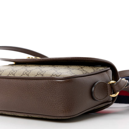Gucci GG Supreme Monogram Textured Dollar Calfskin Web Studded Mini Ophidia Flap Shoulder Bag Beige Ebony New Acero 11 of 11