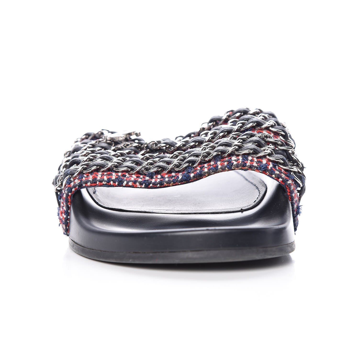 Chanel Tweed Lambskin Chain Flat Sandals 39 Black Multicolor 10 of 11
