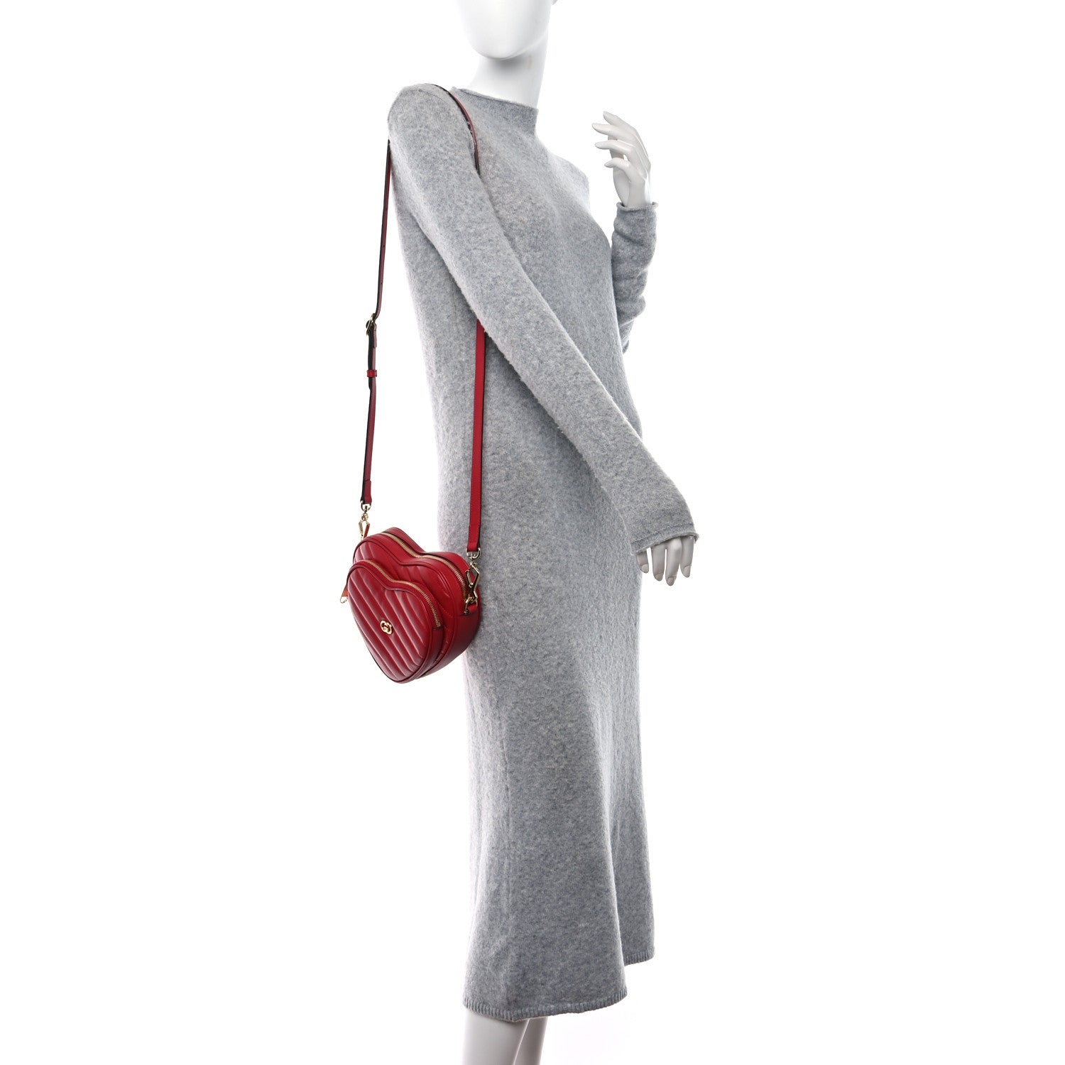 Gucci Calfskin Matelasse Diagonal Mini Interlocking G Heart Shoulder Bag Hibiscus Red 2 of 7