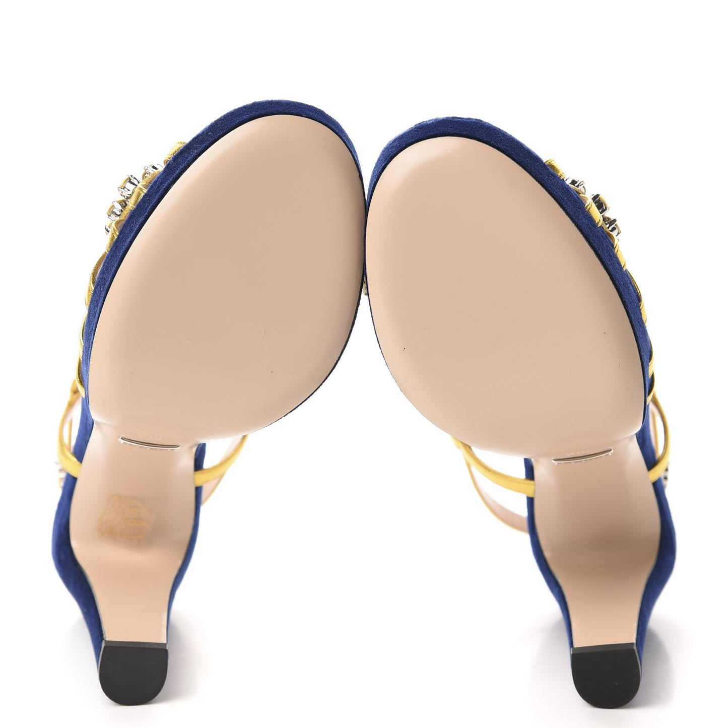 Velvet Nappa Crystal Zephyra Slingback Platform High Heel Sandals 38.5 Blue Gold