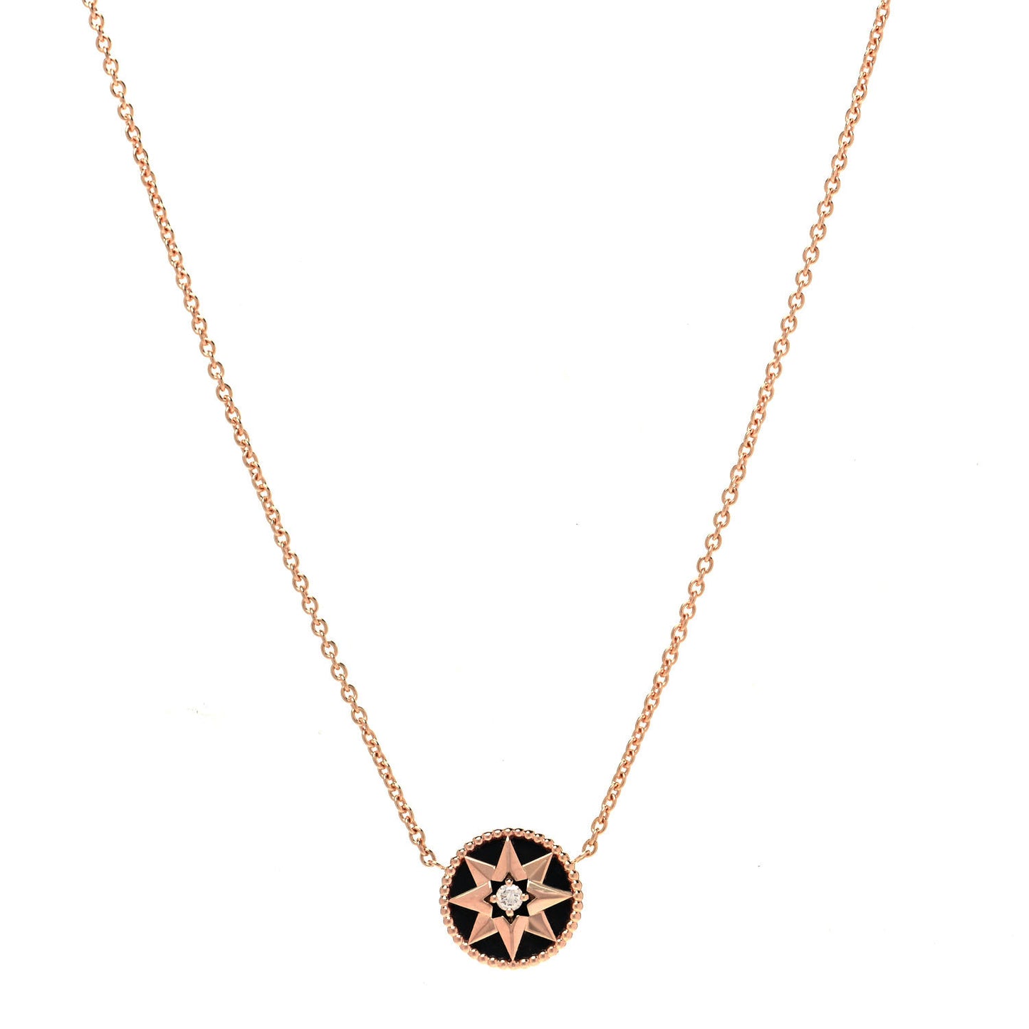 18K Rose Gold Diamond Black Onyx Rose Des Vents Necklace