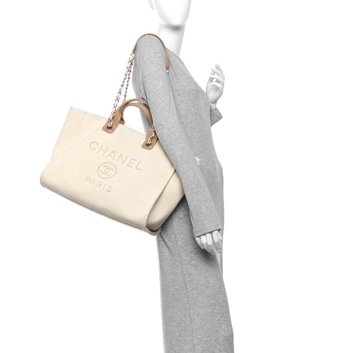 Canvas Pearl Medium Deauville Tote Ecru Beige