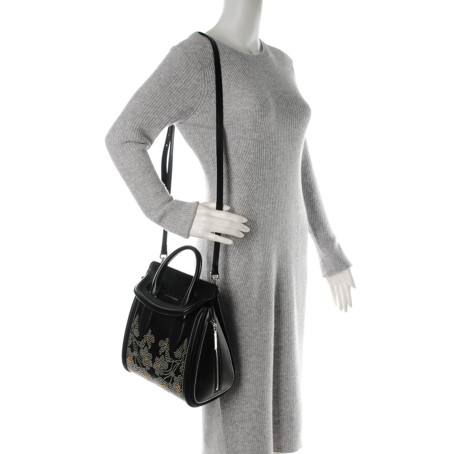 Calfskin Floral Studded Small Heroine Black