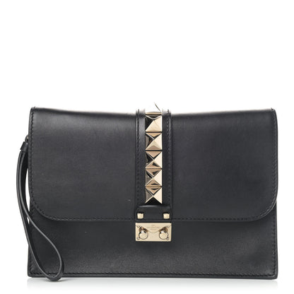 Valentino Garavani Vitello Glam Lock Rockstud Clutch Black 1 of 4