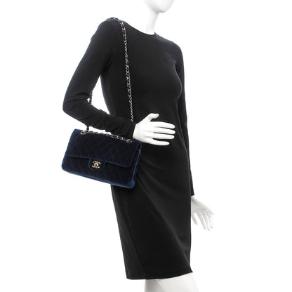 Chanel Velvet Quilted Medium Double Flap Blue 2 of 9