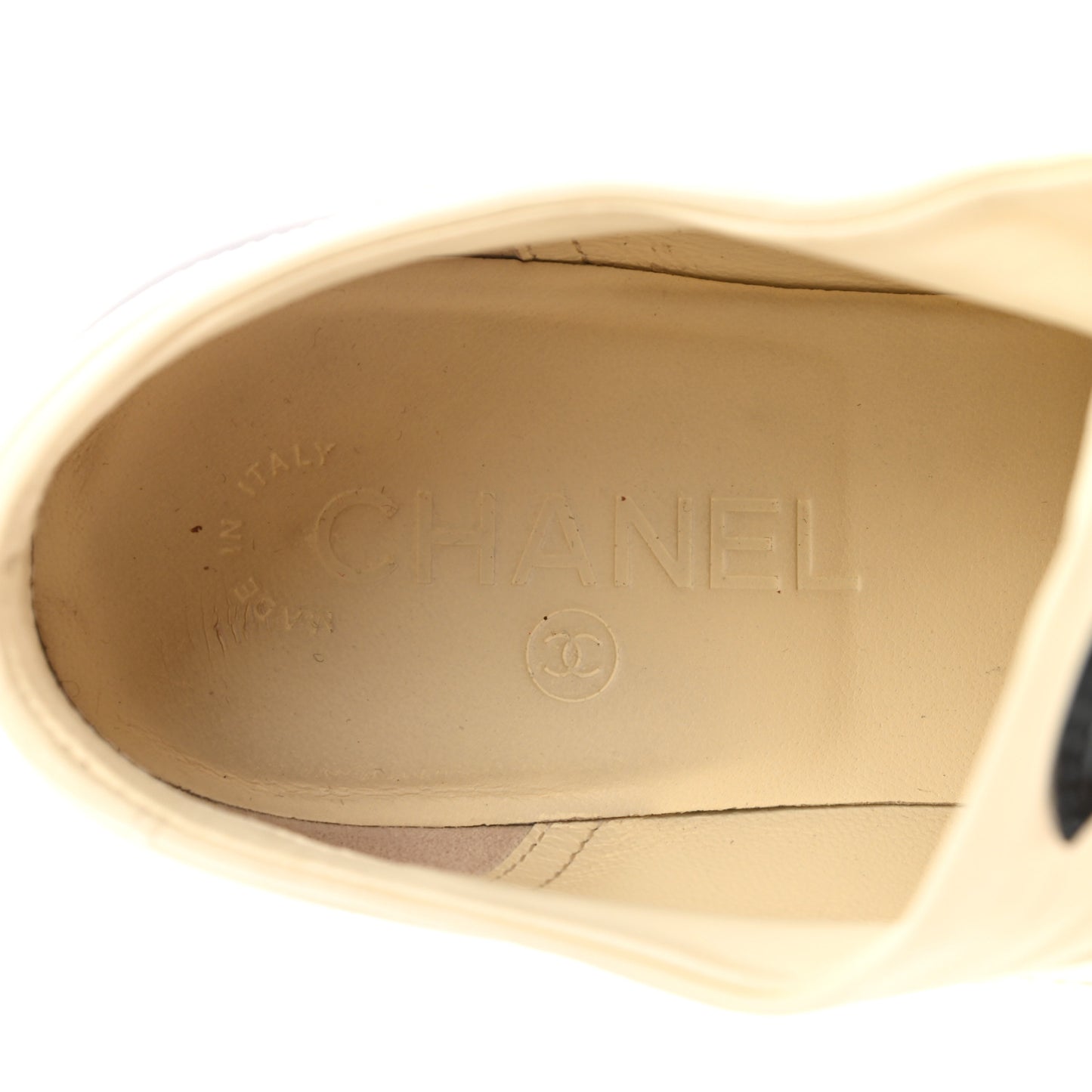 Lambskin Patent Calfskin CC Sneakers 37.5 White Black