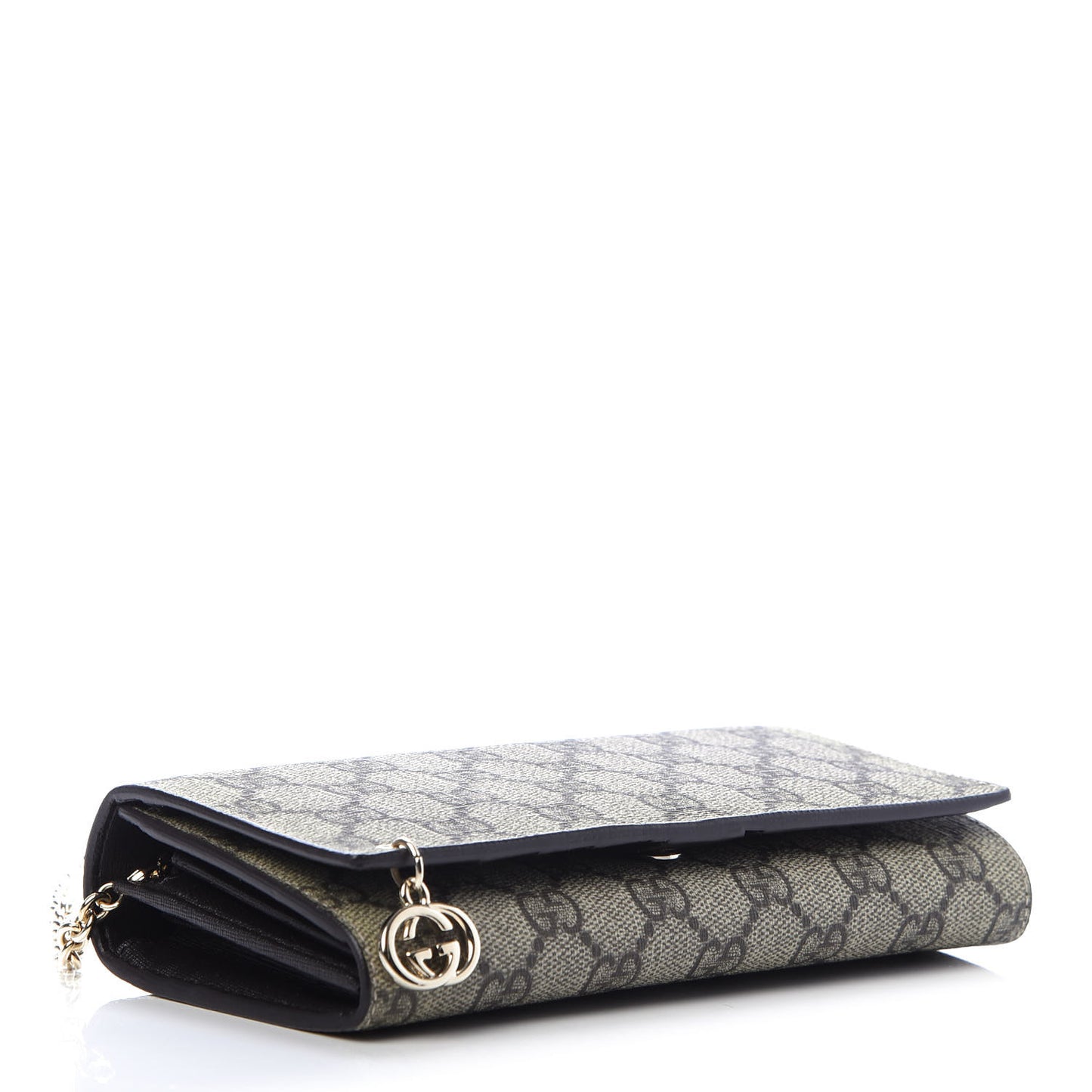 GG Plus Monogram GG Pierce Chain Clutch Wallet Beige Ebony Black