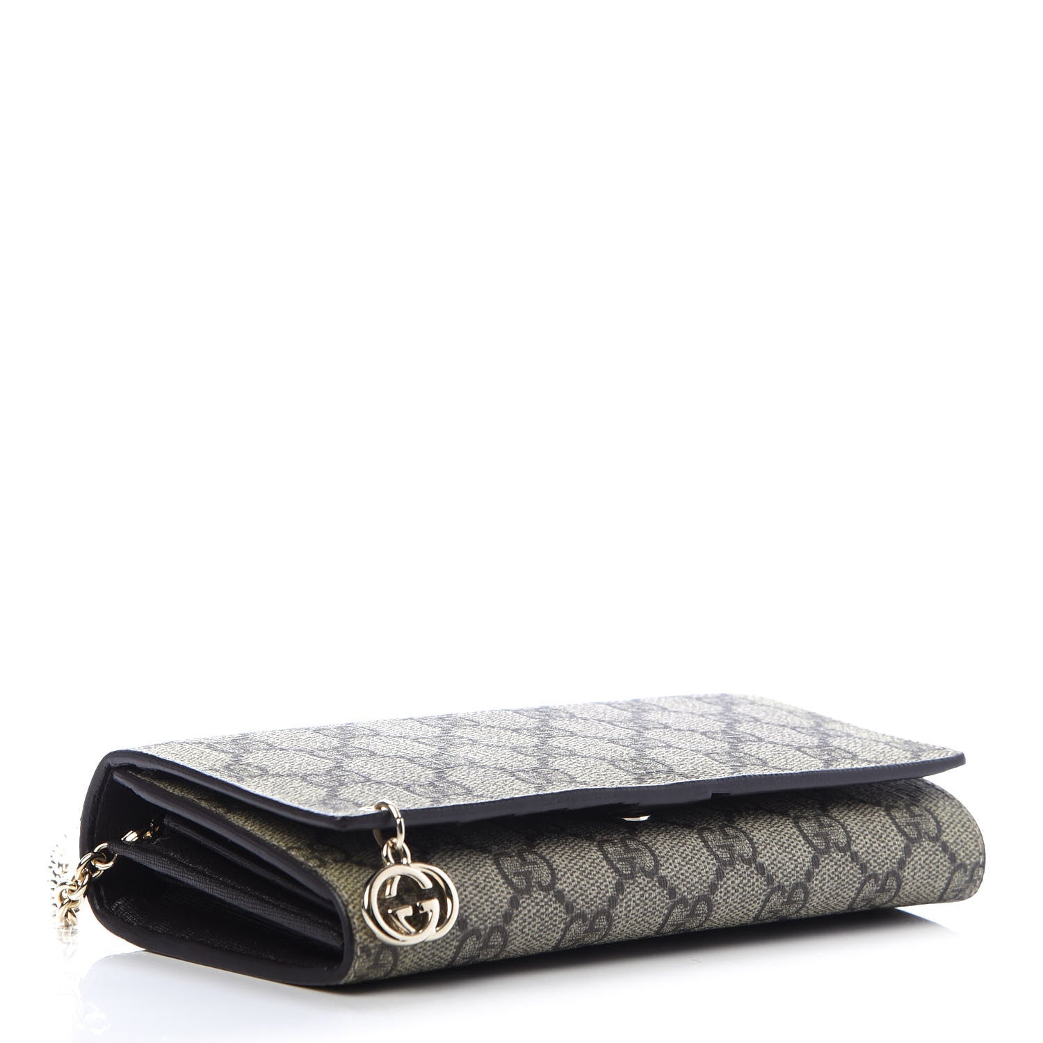 Gucci GG Plus Monogram GG Pierce Chain Clutch Wallet Beige Ebony Black 4 of 10