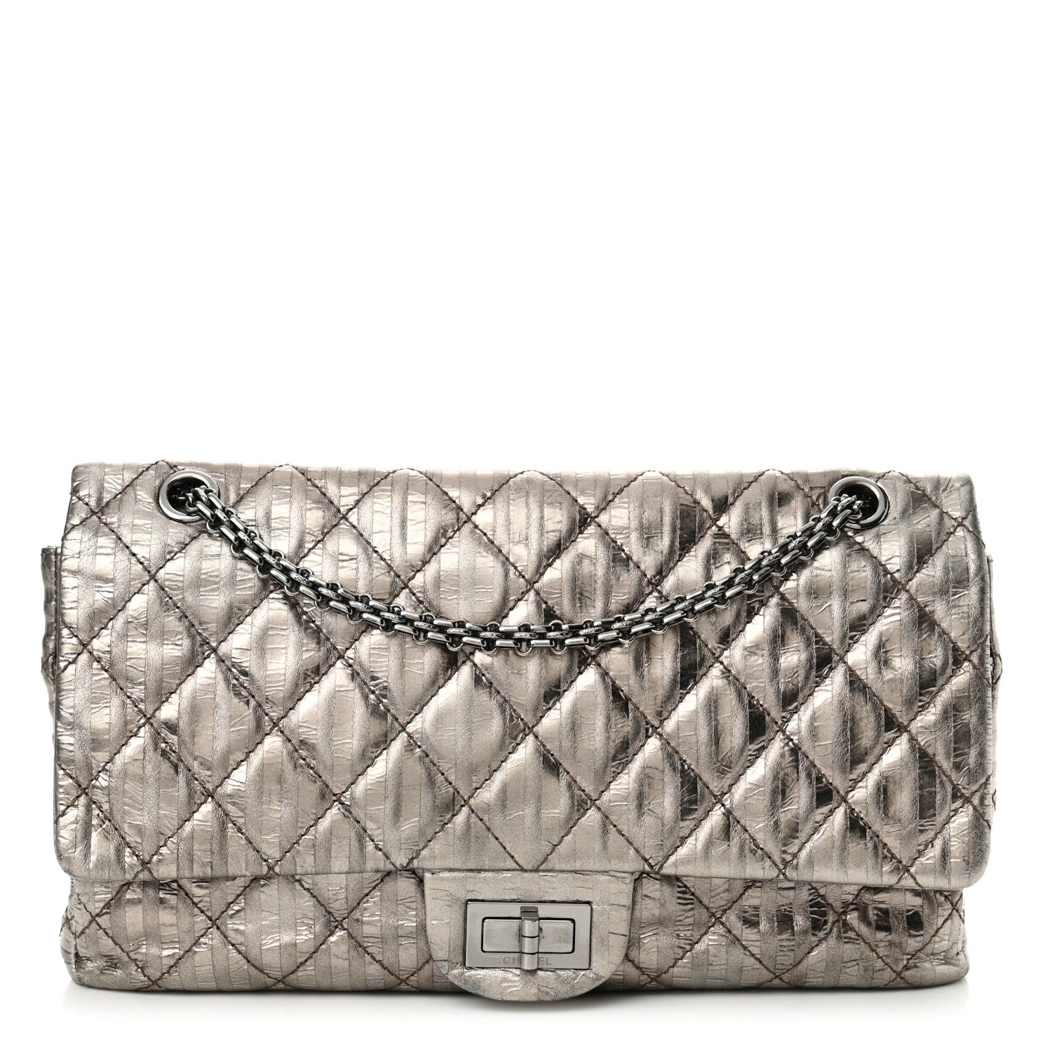 Chanel Metallic Calfskin Striped 2.55 Reissue 226 Flap Dark Silver 1 of 13