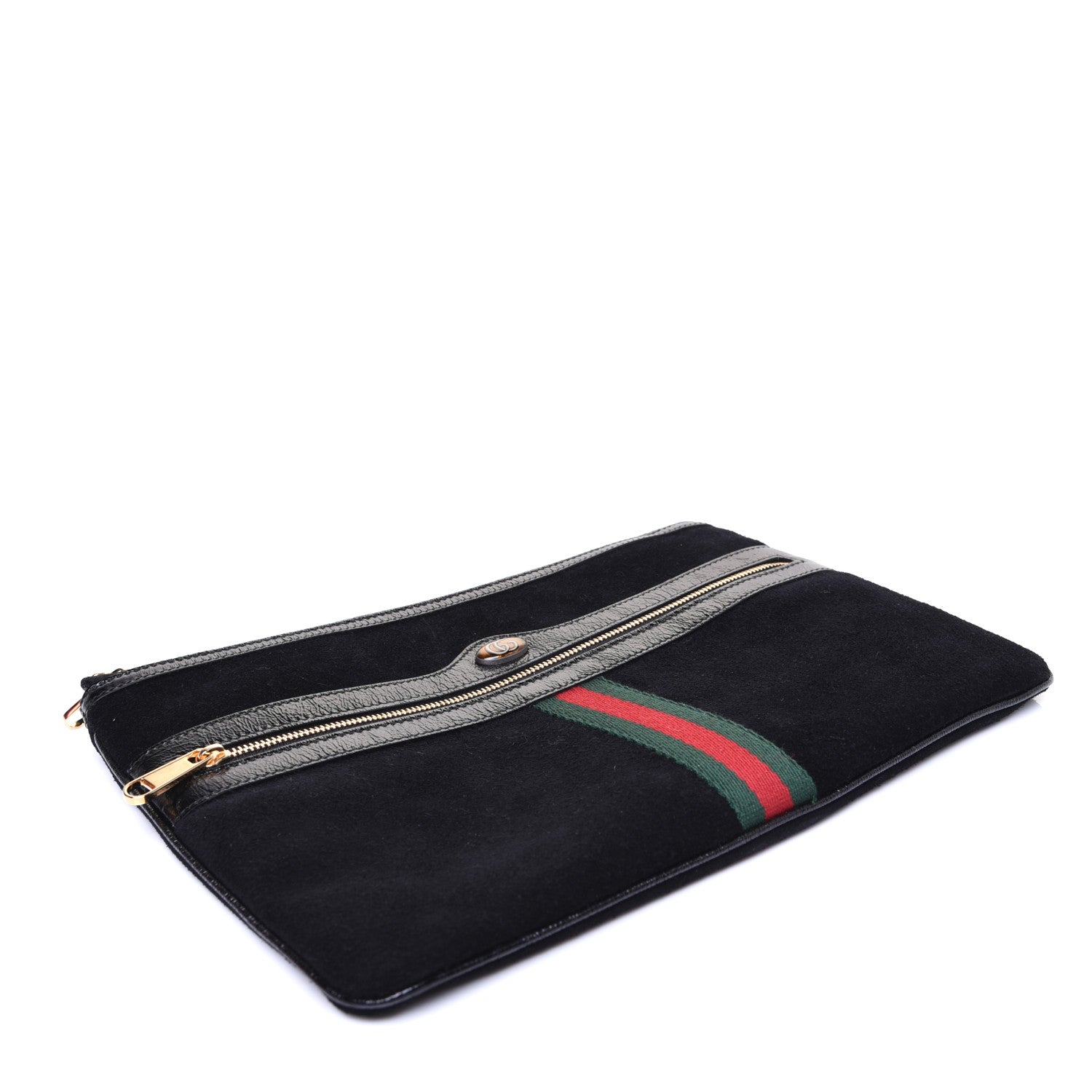 Gucci Suede Patent Large Ophidia Pouch Clutch Black 4 of 10