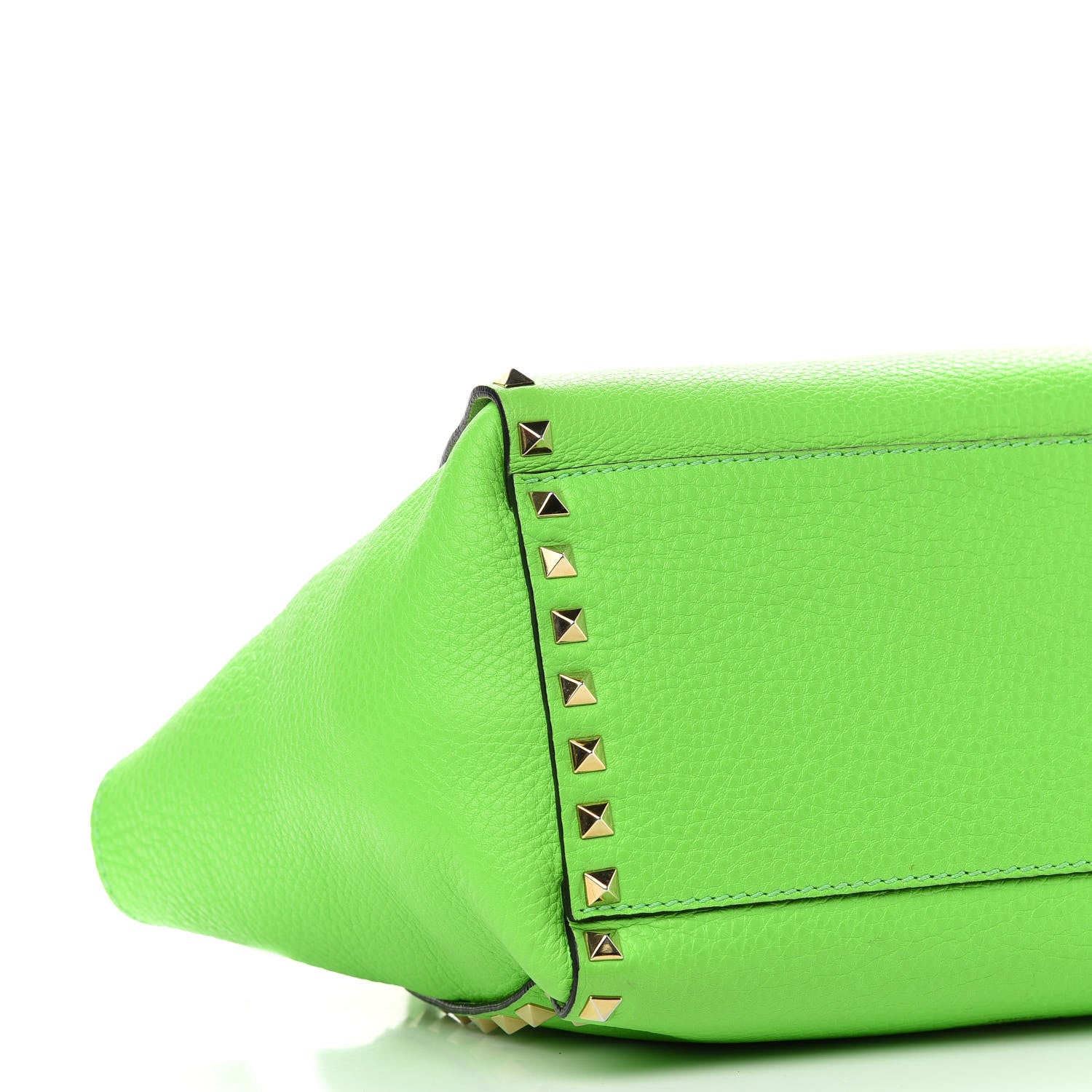 Valentino Garavani Pebbled Calfskin Small Rockstud Double Handle Tote Green Fluo 7 of 10