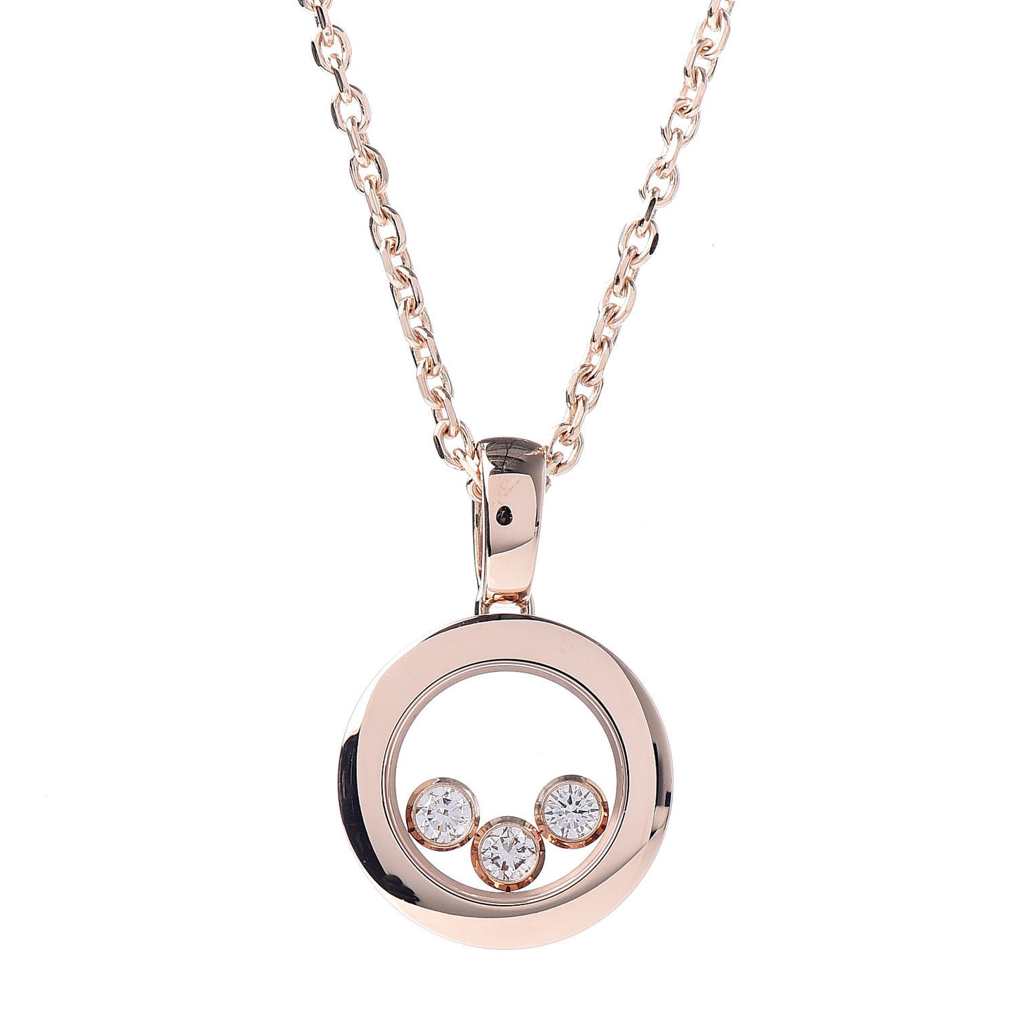 18K Rose Gold Happy Diamonds Round Pendant Necklace