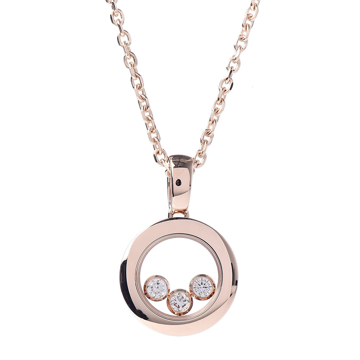 Chopard 18K Rose Gold Happy Diamonds Round Pendant Necklace 4 of 8