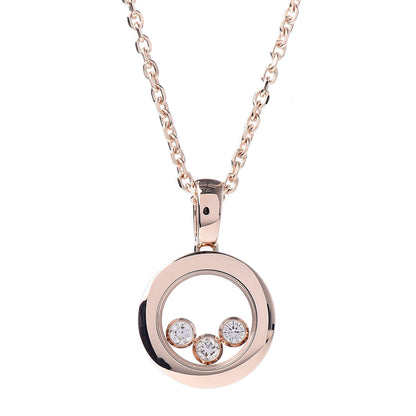 Chopard 18K Rose Gold Happy Diamonds Round Pendant Necklace 4 of 8