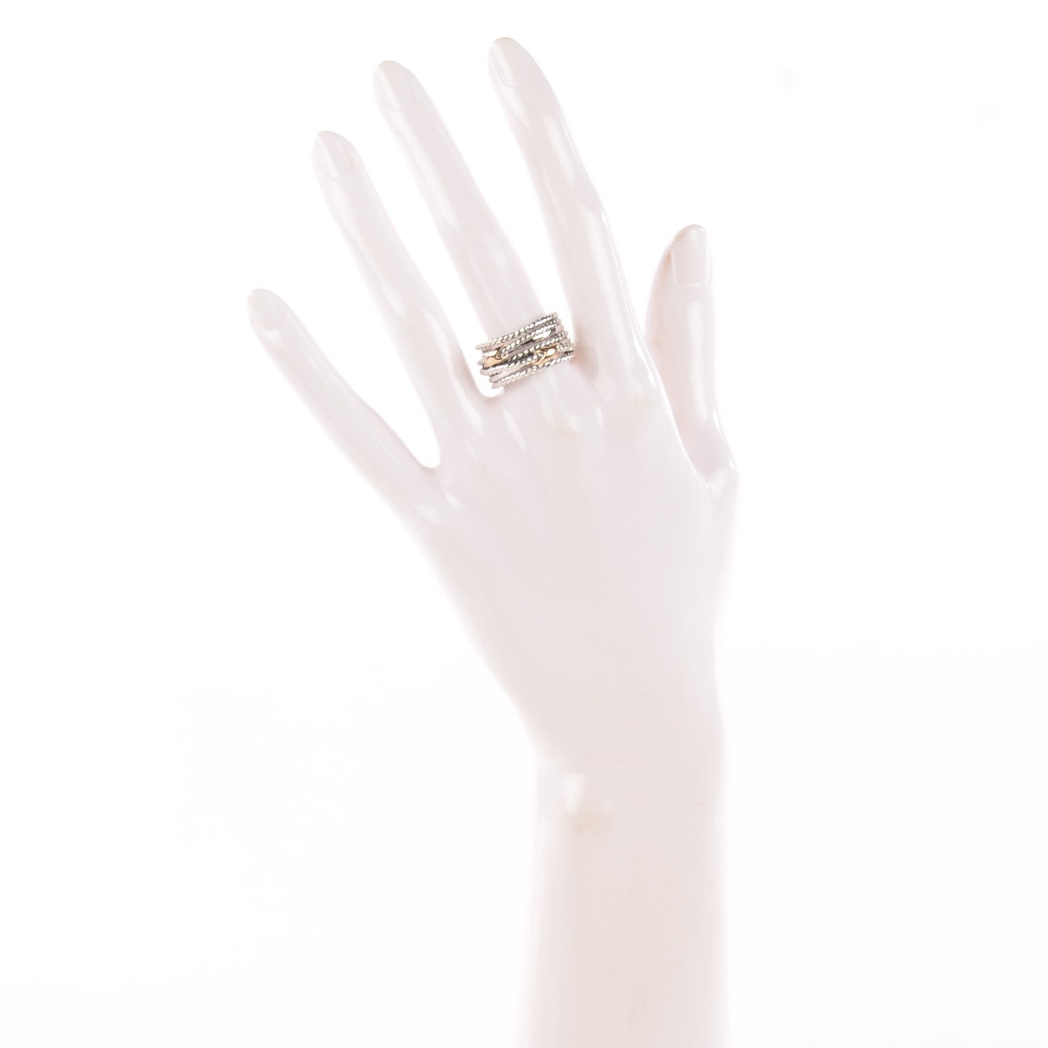 David Yurman Sterling Silver 18K Yellow Gold Double X Crossover Ring 7.5 2 of 5