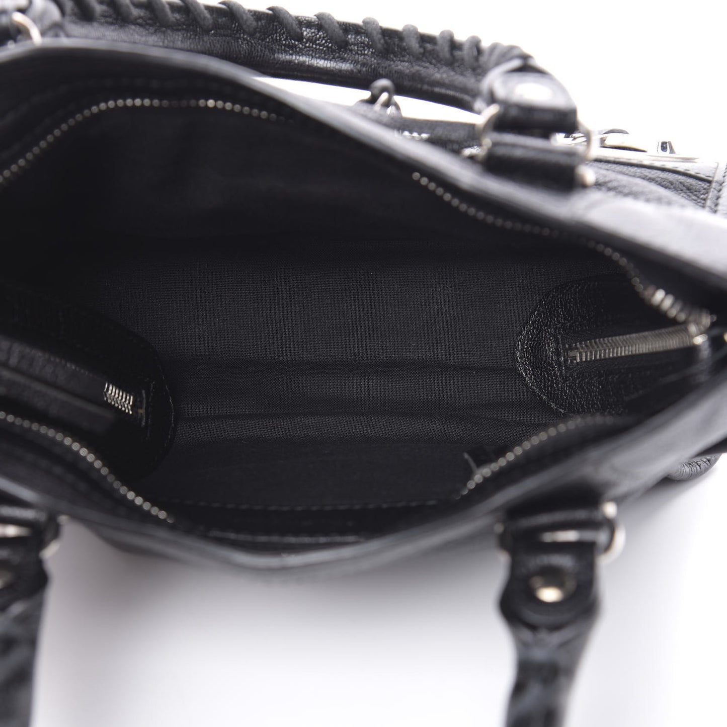 Chevre Silver Metallic Edge Hardware Mini City Black