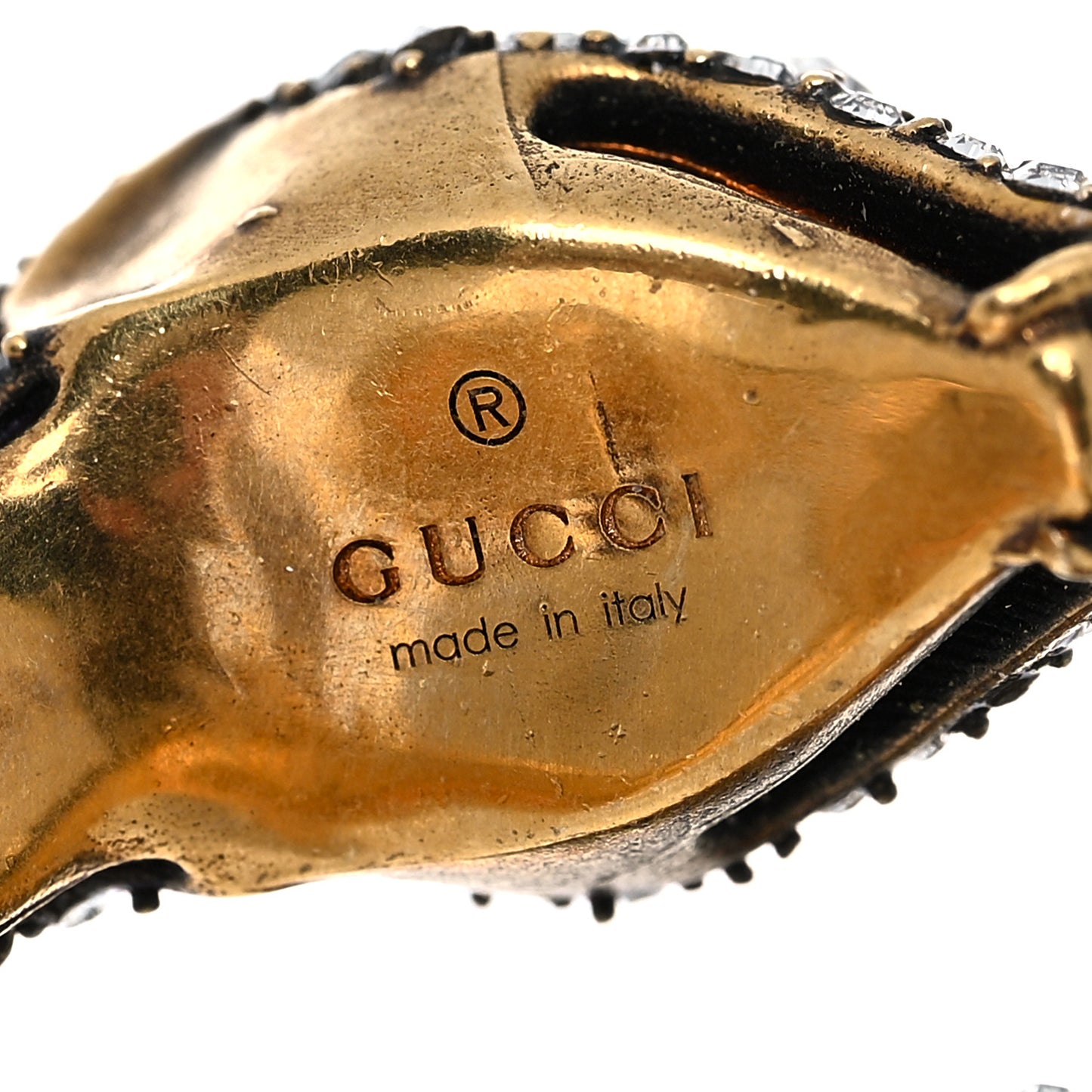 Metal Crystal Snake Ring M White Gold