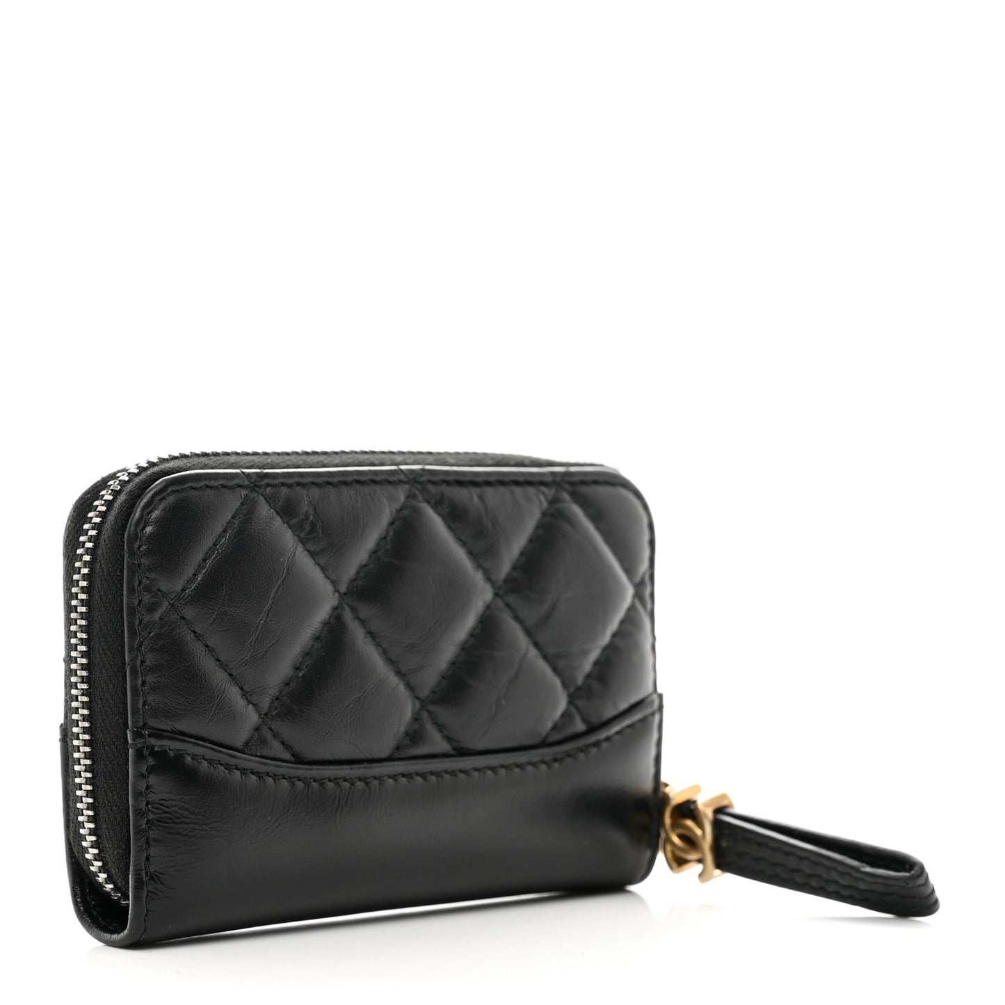 Aged Calfskin Quilted Gabrielle Zip Around Coin Purse Wallet Black