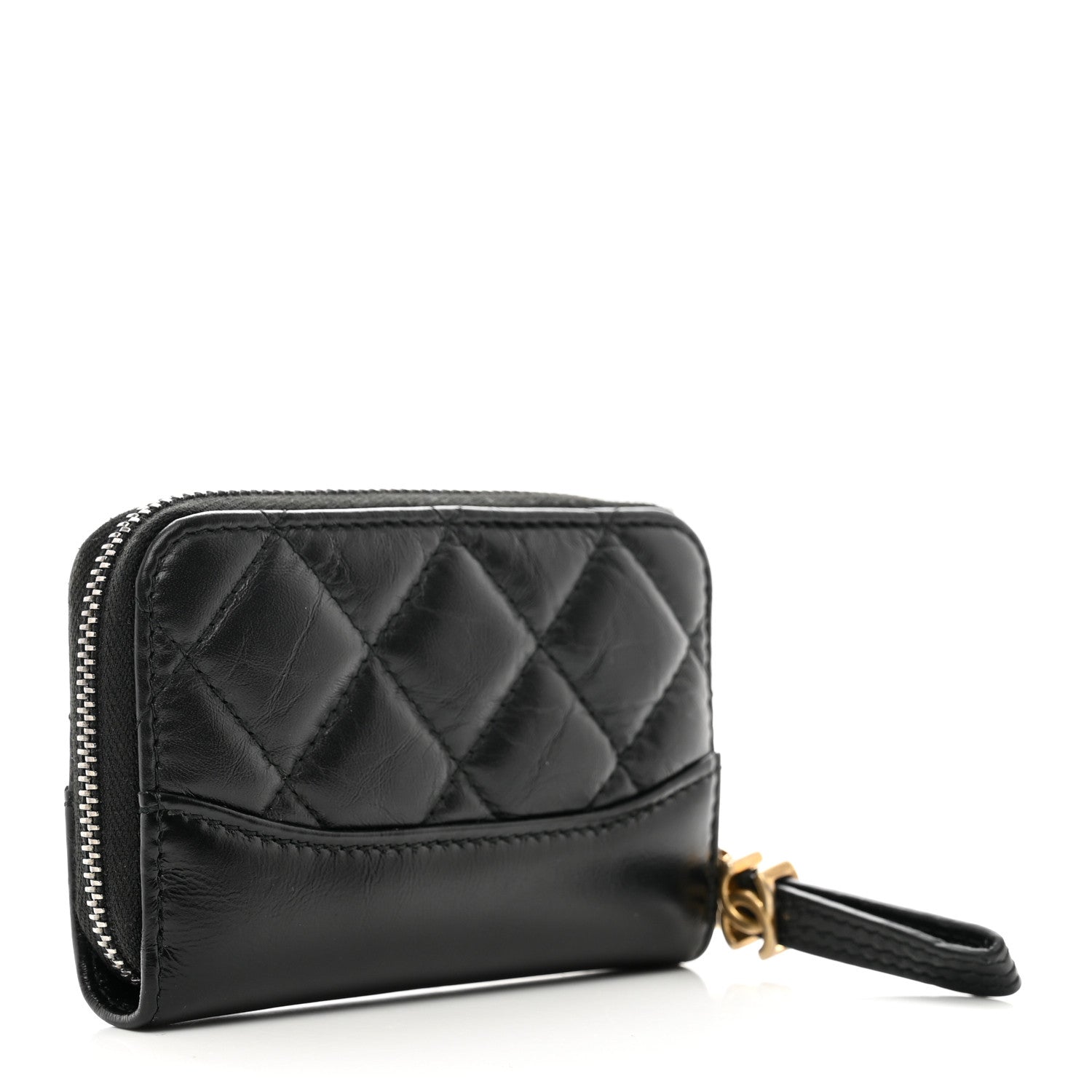 Chanel Aged Calfskin Quilted Gabrielle Zip Around Coin Purse Wallet Black 3 of 9