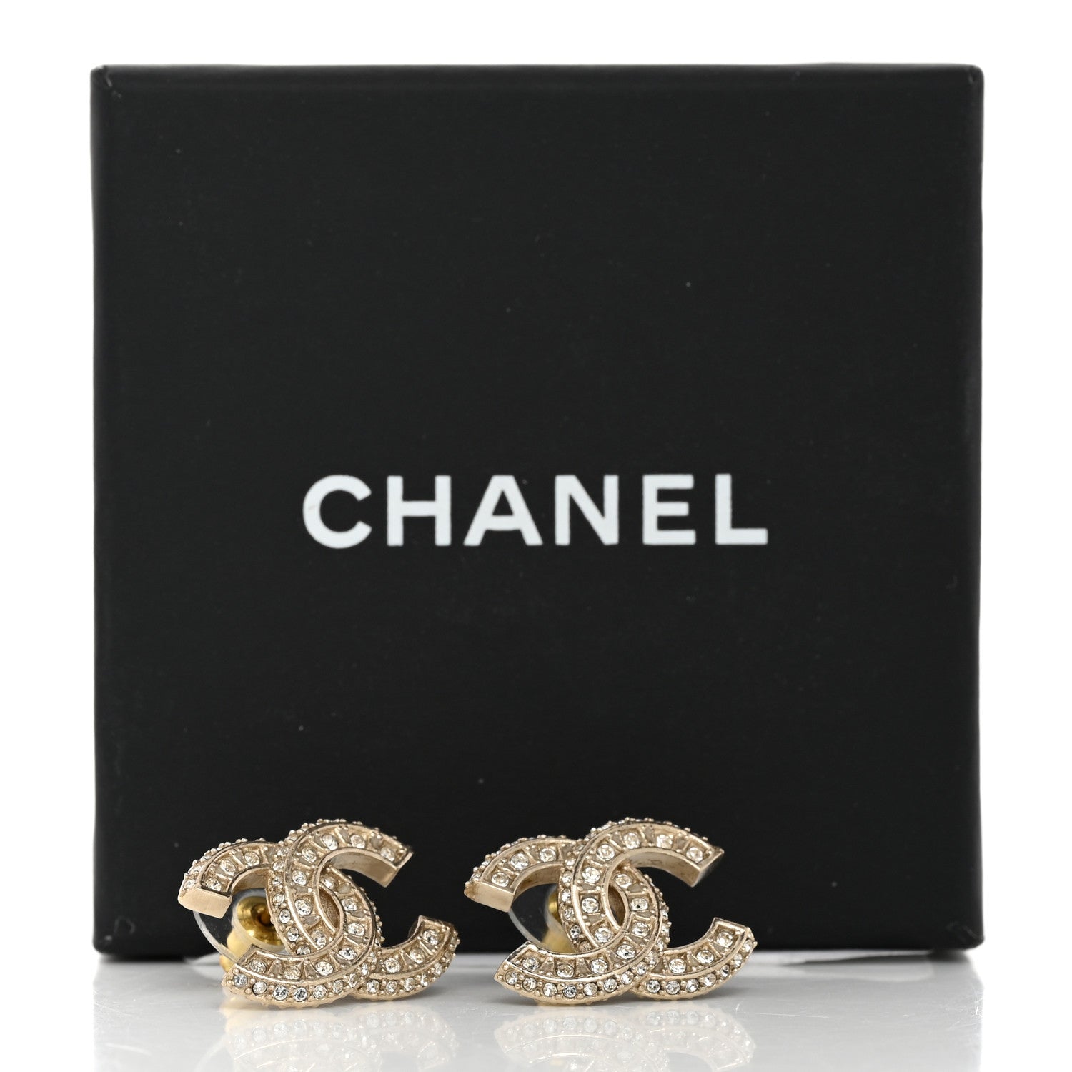 Chanel Crystal Timeless CC Earrings Light Gold 5 of 5