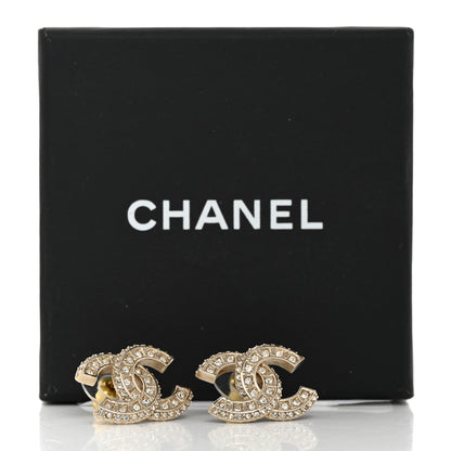 Chanel Crystal Timeless CC Earrings Light Gold 5 of 5